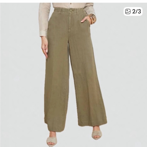 L'AGENCE Pants - L'AGENCE Khaki Wide-Leg Trousers